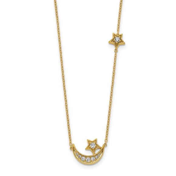 Kazi Luxury 14k Yellow Gold Moon & Star Diamond 18in Necklace